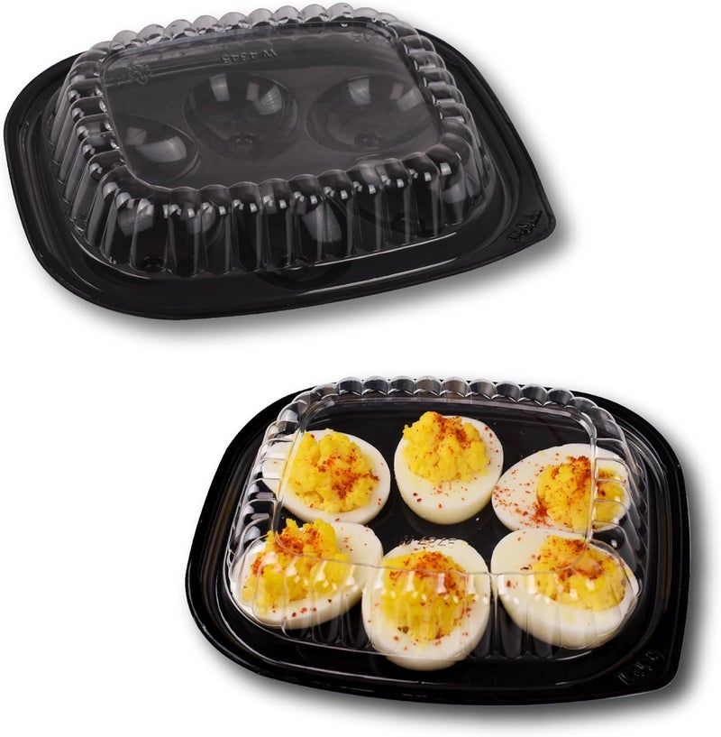 Gorander Plastic Deviled Egg Food Tray Six Egg Halves with Disposable Clear Lid - Deviled Egg Containers with Lid (12 Trays and 12 Lids) - Image 1